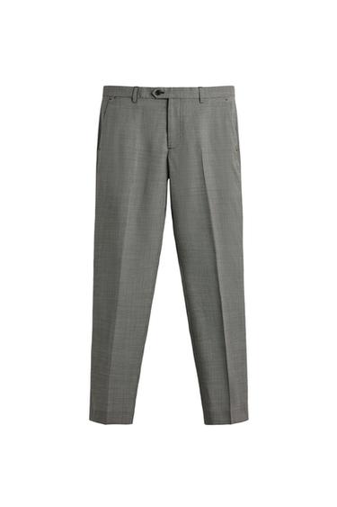PANTALON DE COSTUME À CARREAUX EN MÉLANGE DE LAINE - Noir / Blanc de Zara