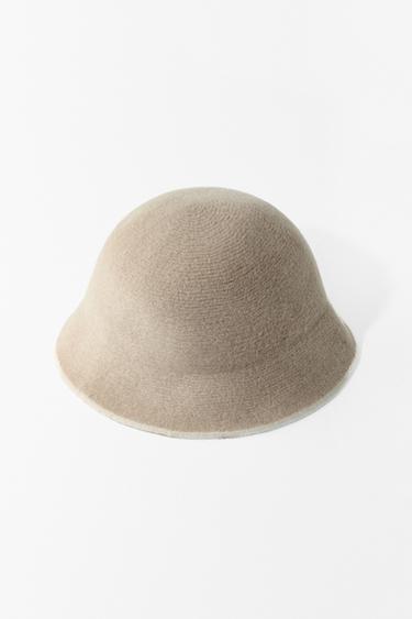 Zara CONTRAST WOOL BLEND HAT - Ecru