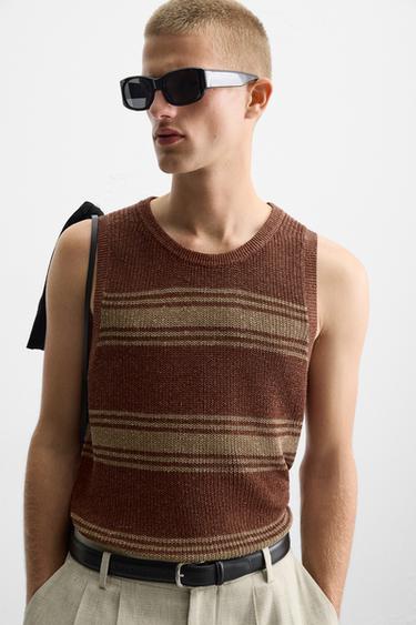 CAMISETA PUNTO TANK LINO - VISCOSA - Marrón de Zara
