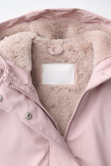 IMPERMEABILE GOMMATO WATER REPELLENT CON PELLICCIA SINTETICA - Rosa di Zara