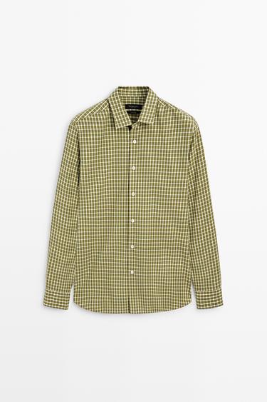 Zara 100% cotton regular fit check shirt - Green