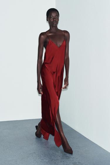 Zara SATIN SLIP DRESS ZW COLLECTION - Wine