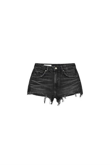 TRF HIGH-WAIST RIPPED DENIM SHORTS - Black by Zara