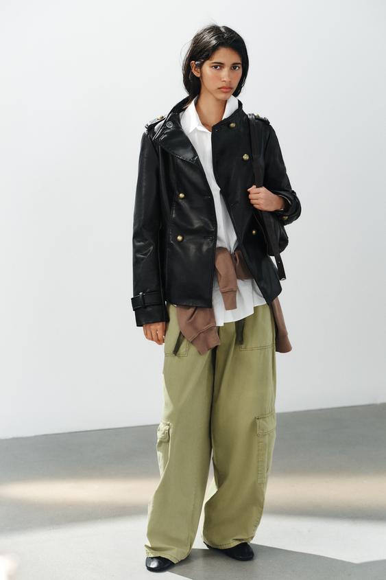 LEATHER EFFECT BUTTONED JACKET - Black de Zara - Imagen 0