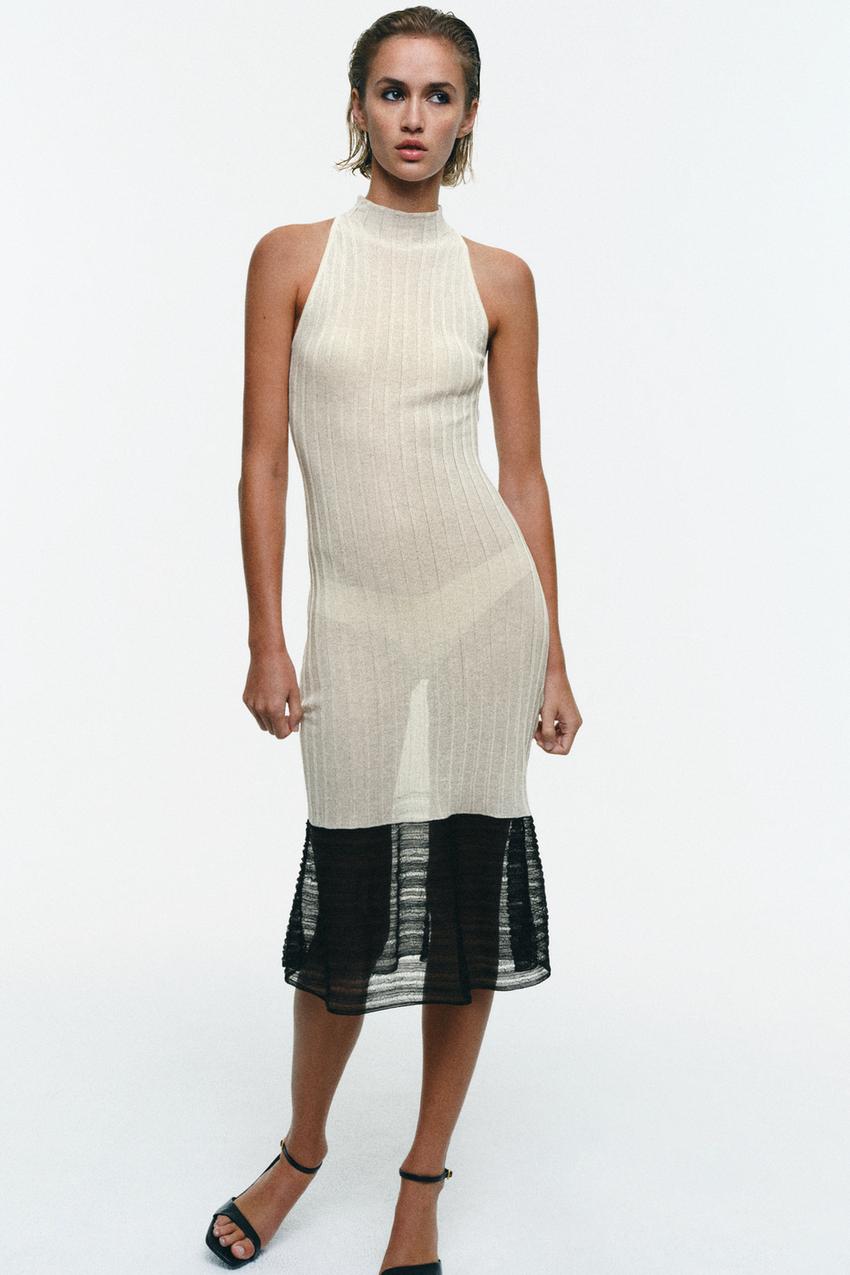 zara dress knit Metallic Crackled length sleeves Compare CROCHET KNIT MIDI DRESS