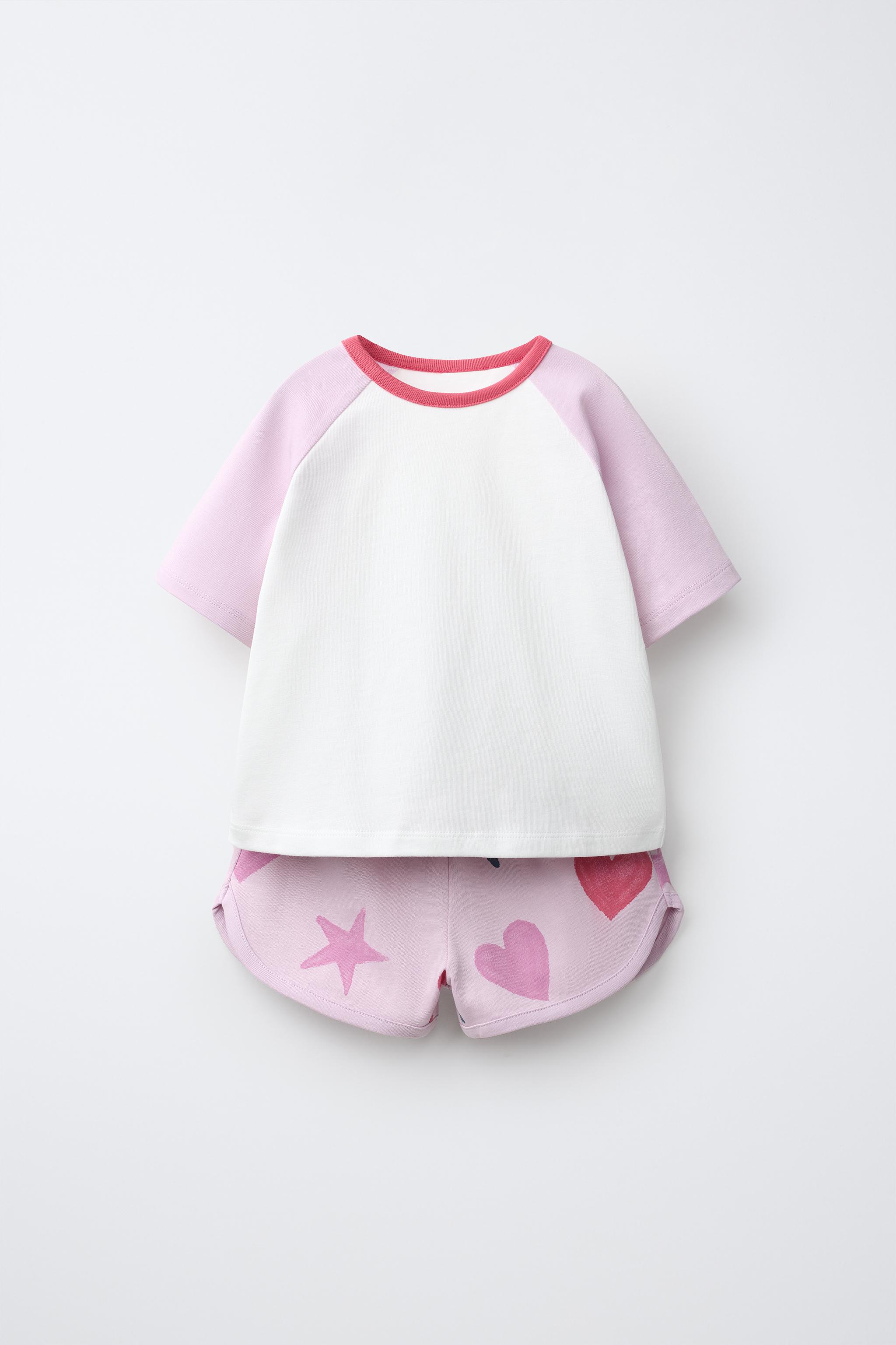 STAR AND HEART RAGLAN T-SHIRT AND BERMUDA SHORTS SET — Pastel mauve