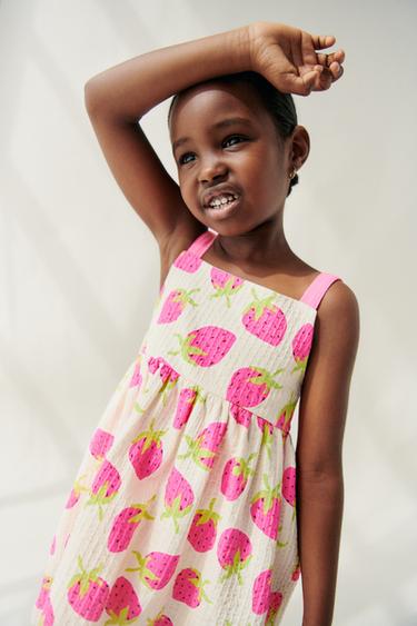 TEXTURED PRINTED DRESS WITH BOW - Ecru by Zara