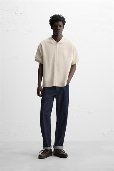 Zara TEXTURED ZIPPER JACKET - Beige - Image 0