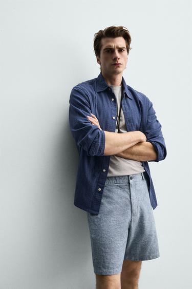 SHORT REGULAR FIT STRUCTURÉ - Bleu / Blanc de Zara - Image 5