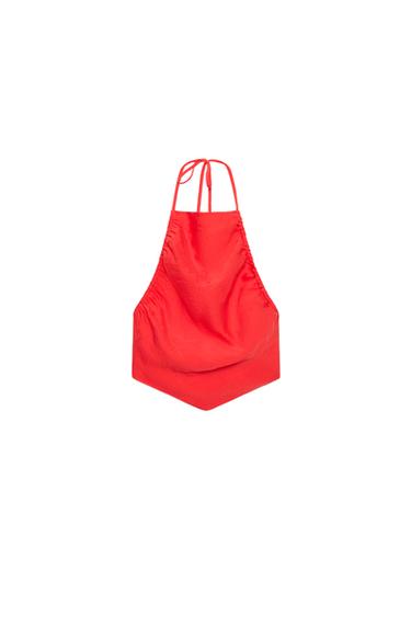 HALTER TOP WITH GATHERING - Red / Coral by Zara