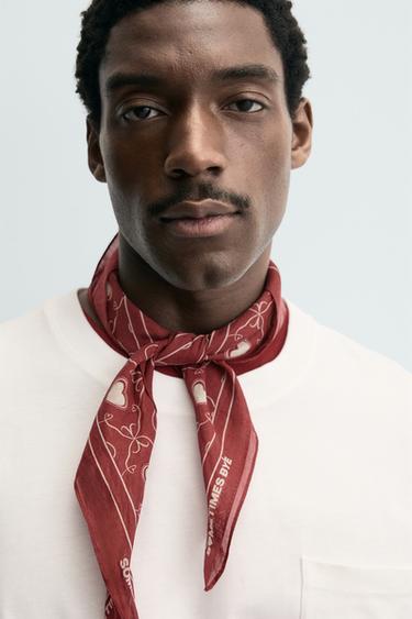 HEART PRINT BANDANA - Red by Zara - Image 1