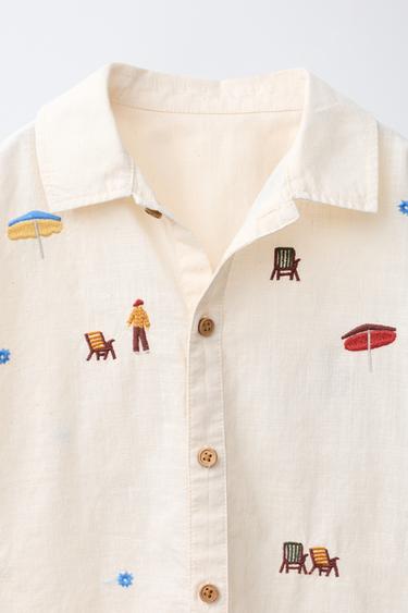 EMBROIDERED SHIRT - Ecru by Zara - Image 2
