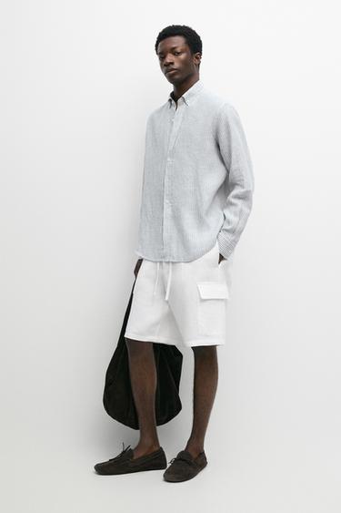 Zara 100% linen striped shirt - Sky blue - Image 0