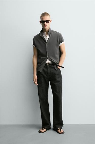 CAMISA PUNTO ALGODÓN - Gris oscuro de Zara