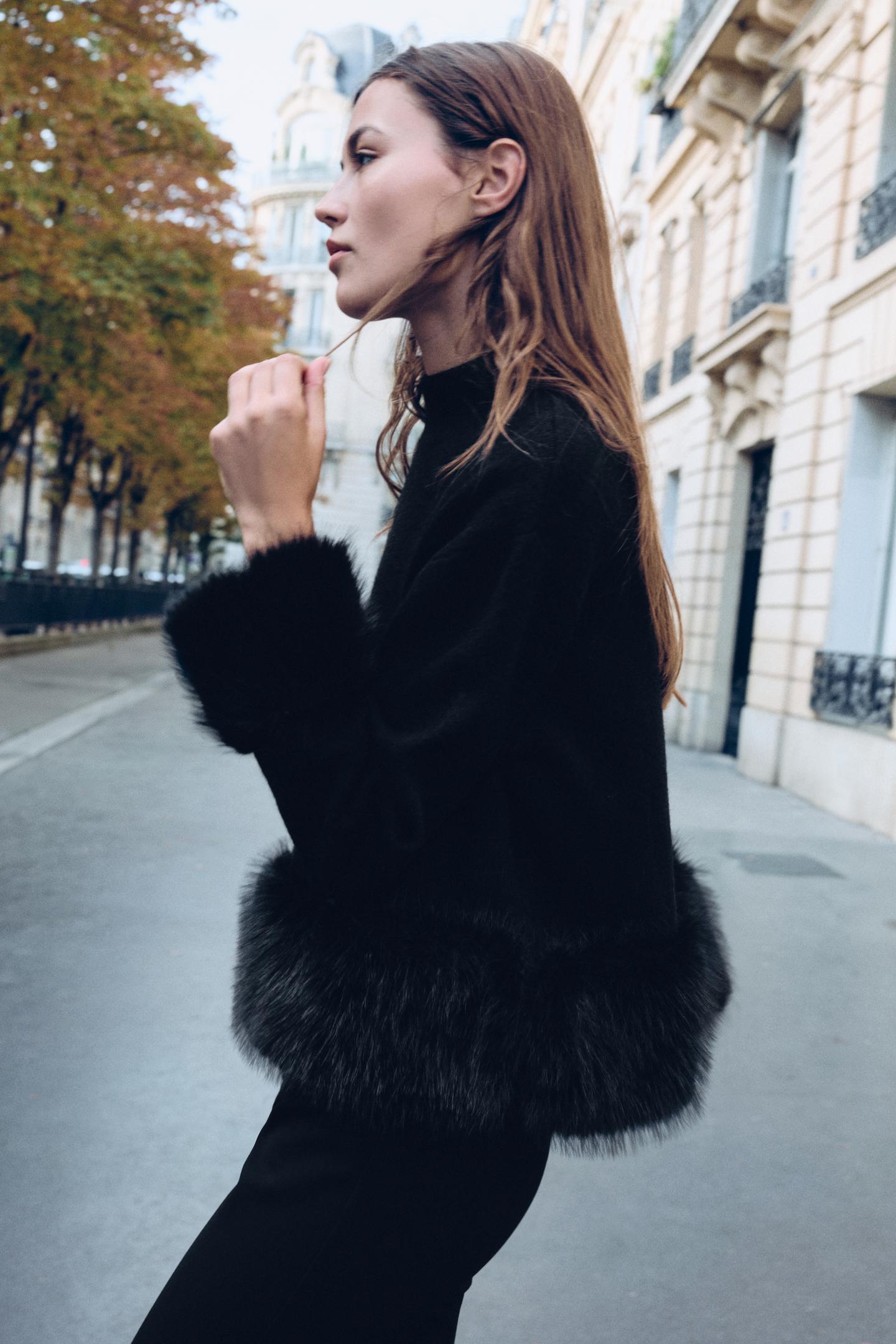 Женский свитер Zara Faux Fur Effect Combined, цвет: Чёрный — фото 3