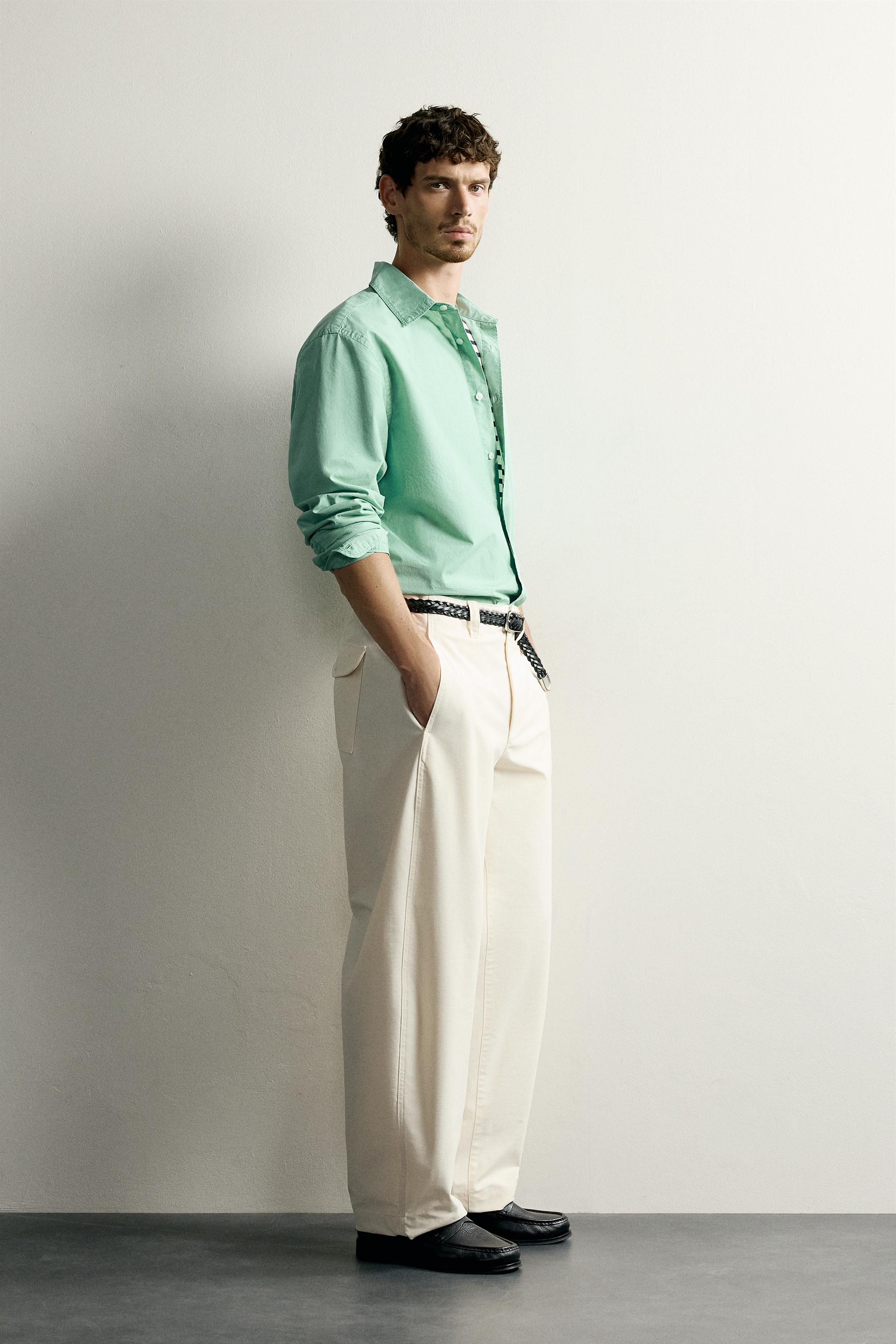 Мужские рубашки Zara WASHED REGULAR FIT SHIRT — фото 4