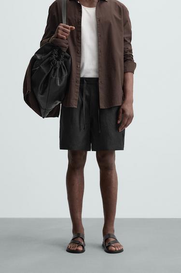 REGULAR FIT LINEN BERMUDA SHORTS - Black by Zara