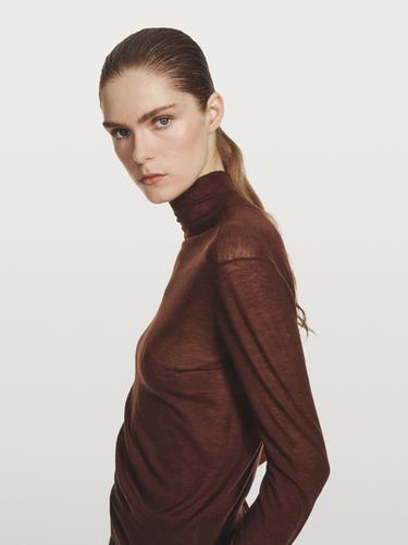 Jersey punto cuello perkins 100 % lana - STUDIO - Verde/Blanco de Zara