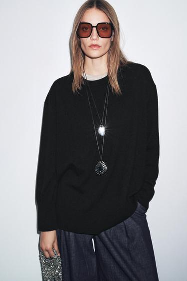 OVERSIZED 100% WOOL KNIT SWEATER - Black by Zara - Image 1