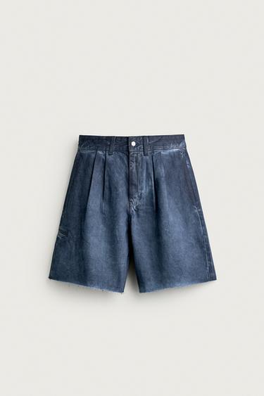 Zara 不規則水洗休閒短褲 - 藍色