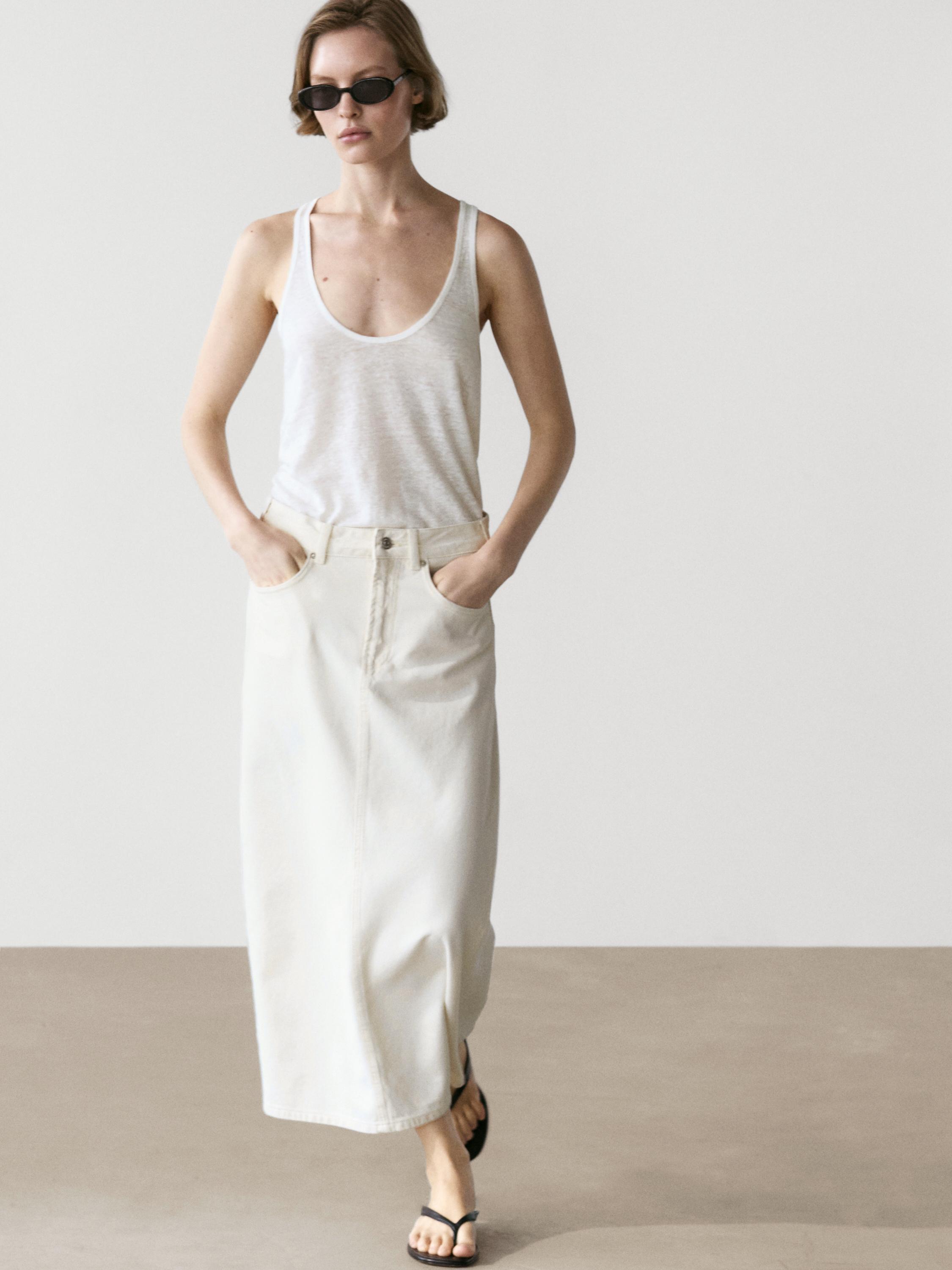 Jupe midi denim barrel fit