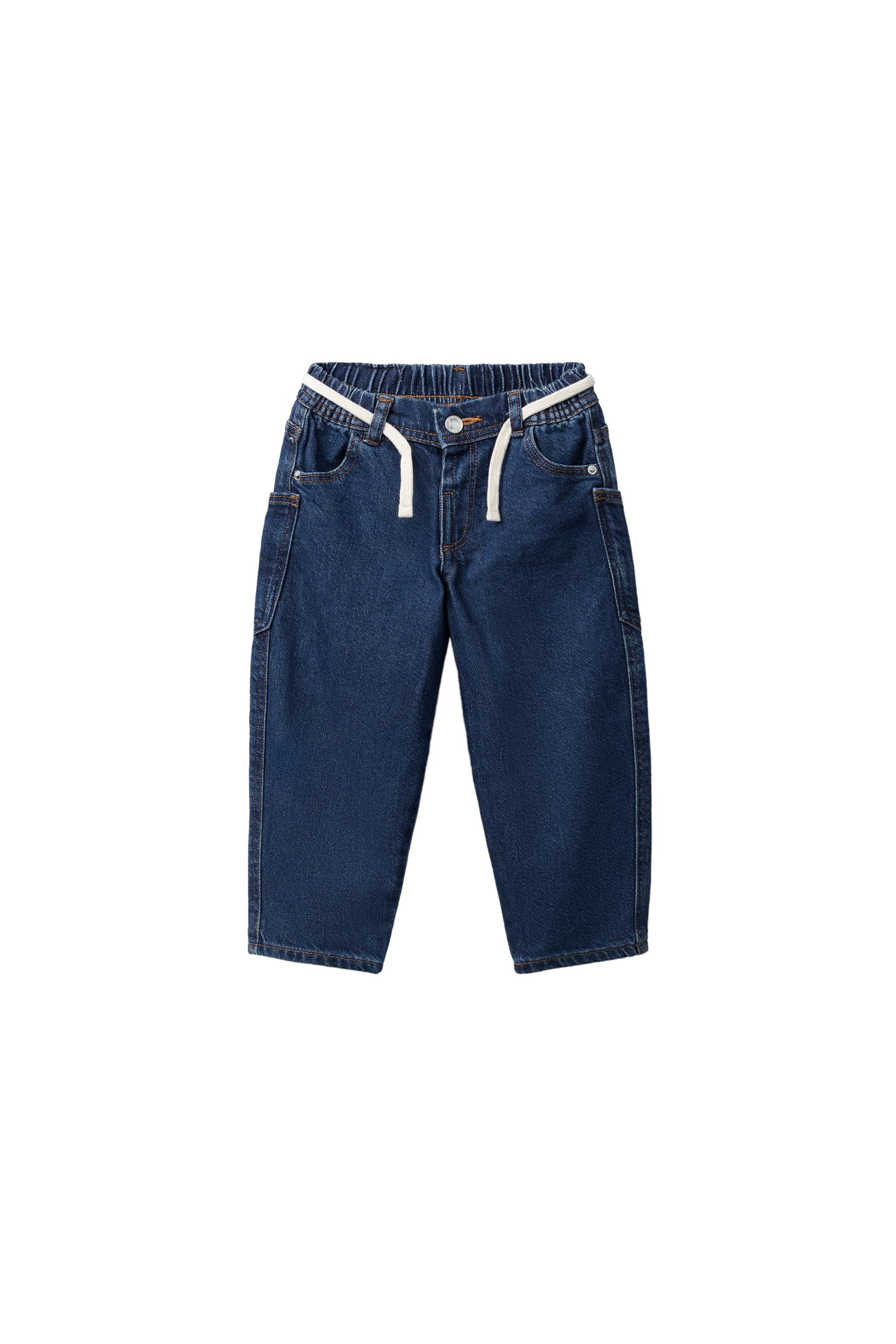 ベルト付きバギーフィットデニムパンツ - ミディアムブルー | ZARA