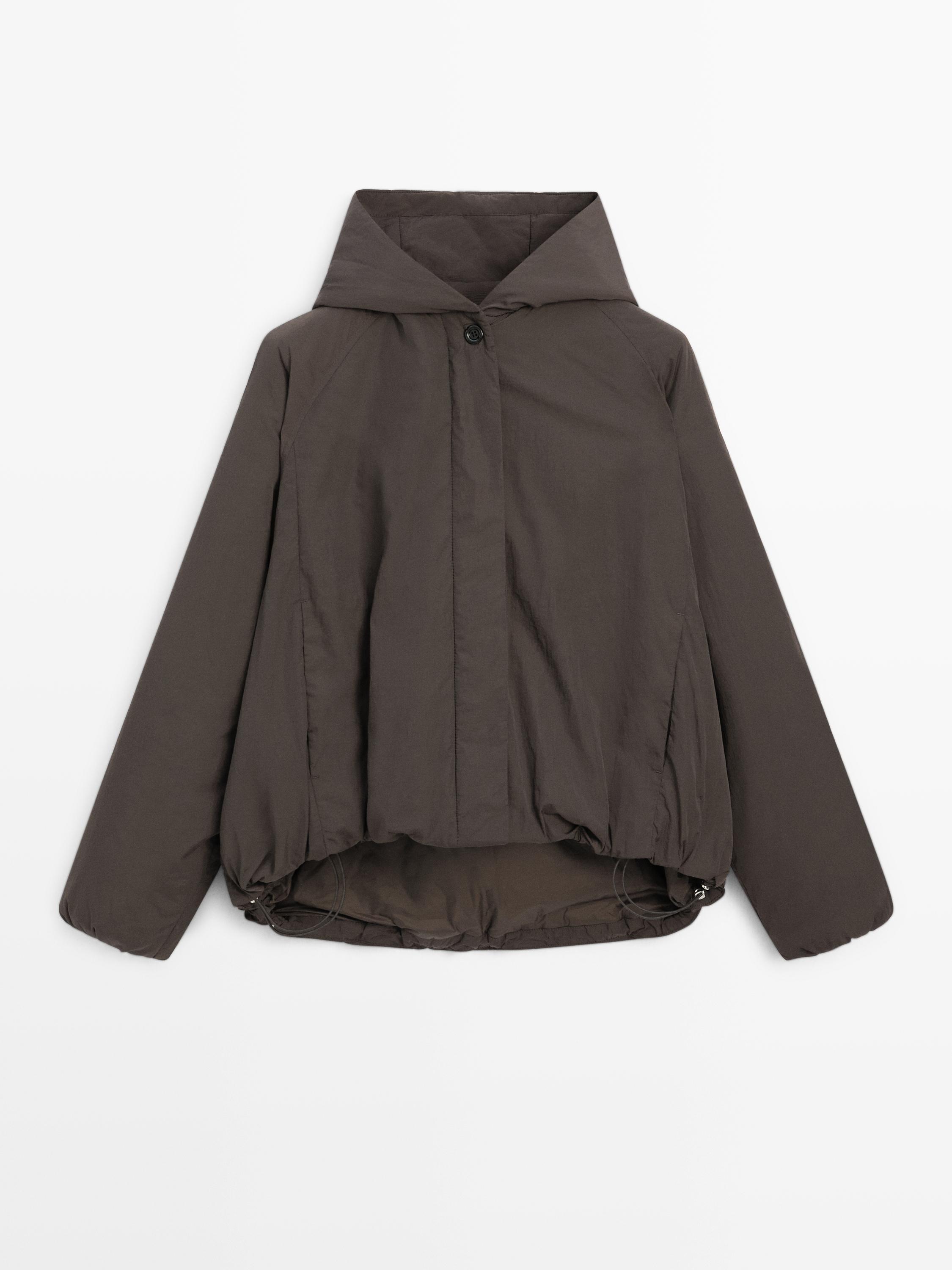 Water-repellent bomber jacket with hood