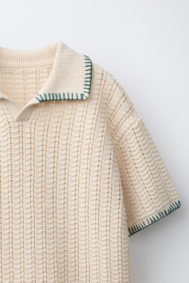 POLO EN MAILLE SURPIQÛRES - Écru / Vert de Zara - Image 2