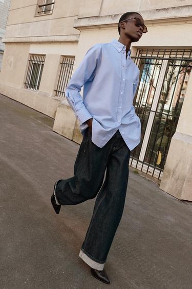 CAMISA OVERSIZE PLIEGUES - Azul de Zara - Imagen 0