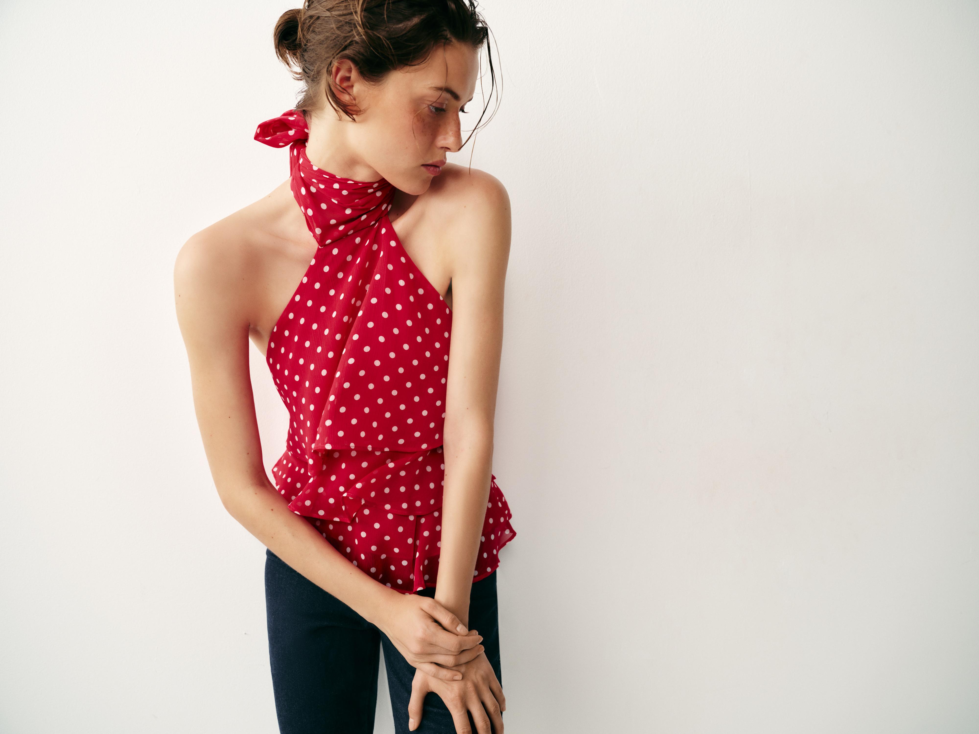 RUFFLED POLKA DOT HALTER TOP
