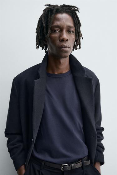 REGULAR FIT WOOL COAT - Navy blue by Zara - Image 4