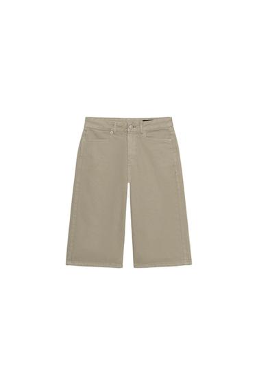 ZW COLLECTION MID-WAIST DENIM BERMUDA SHORTS - Khaki by Zara