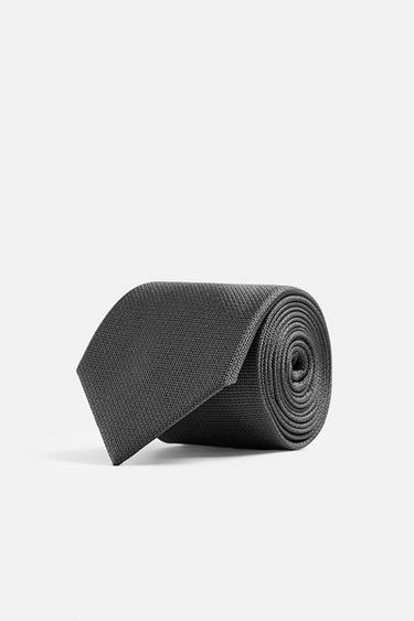100% SILK TEXTURED TIE - Anthracite Grey by Zara