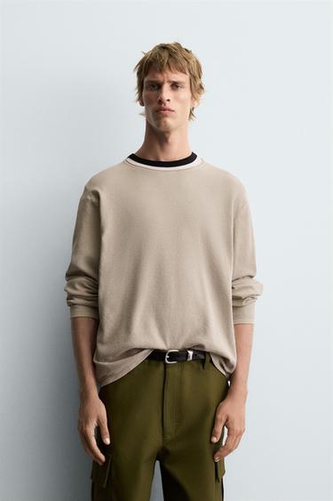 TEXTURED WASHED SWEATER - Sand de Zara - Image 1