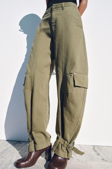 PANTALÓN BARREL CARGO ZW COLLECTION - Khaki claro de Zara