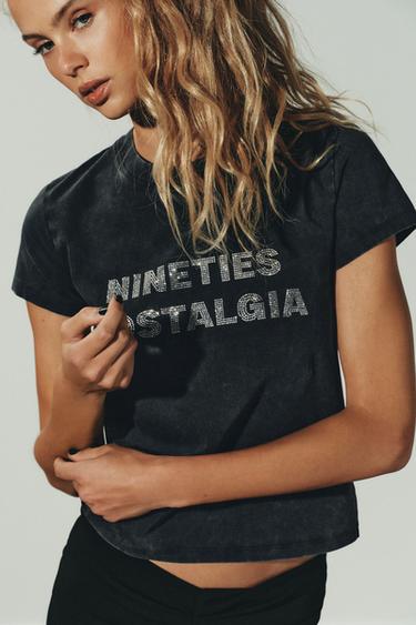 CAMISETA LAVADA COM MENSAGEM - Cinza-antracito da Zara