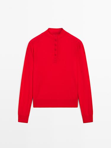 Zara Buttoned mock turtleneck knit sweater - Red