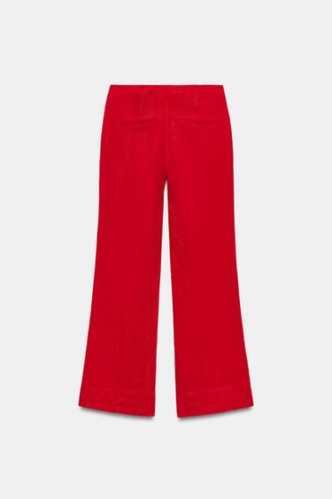 PANTALON DROIT AVEC LIN - Rouge de Zara - Image 4