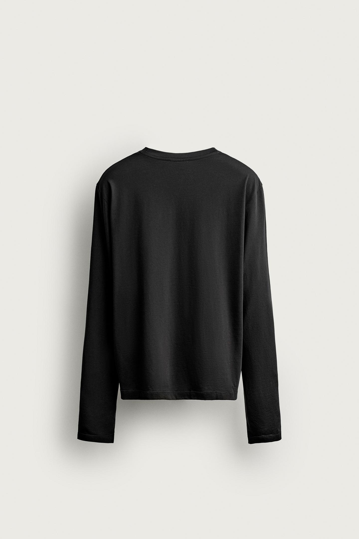 Мужская футболка Zara Relaxed Fit Long Sleeve, цвет: Чёрный — фото 8