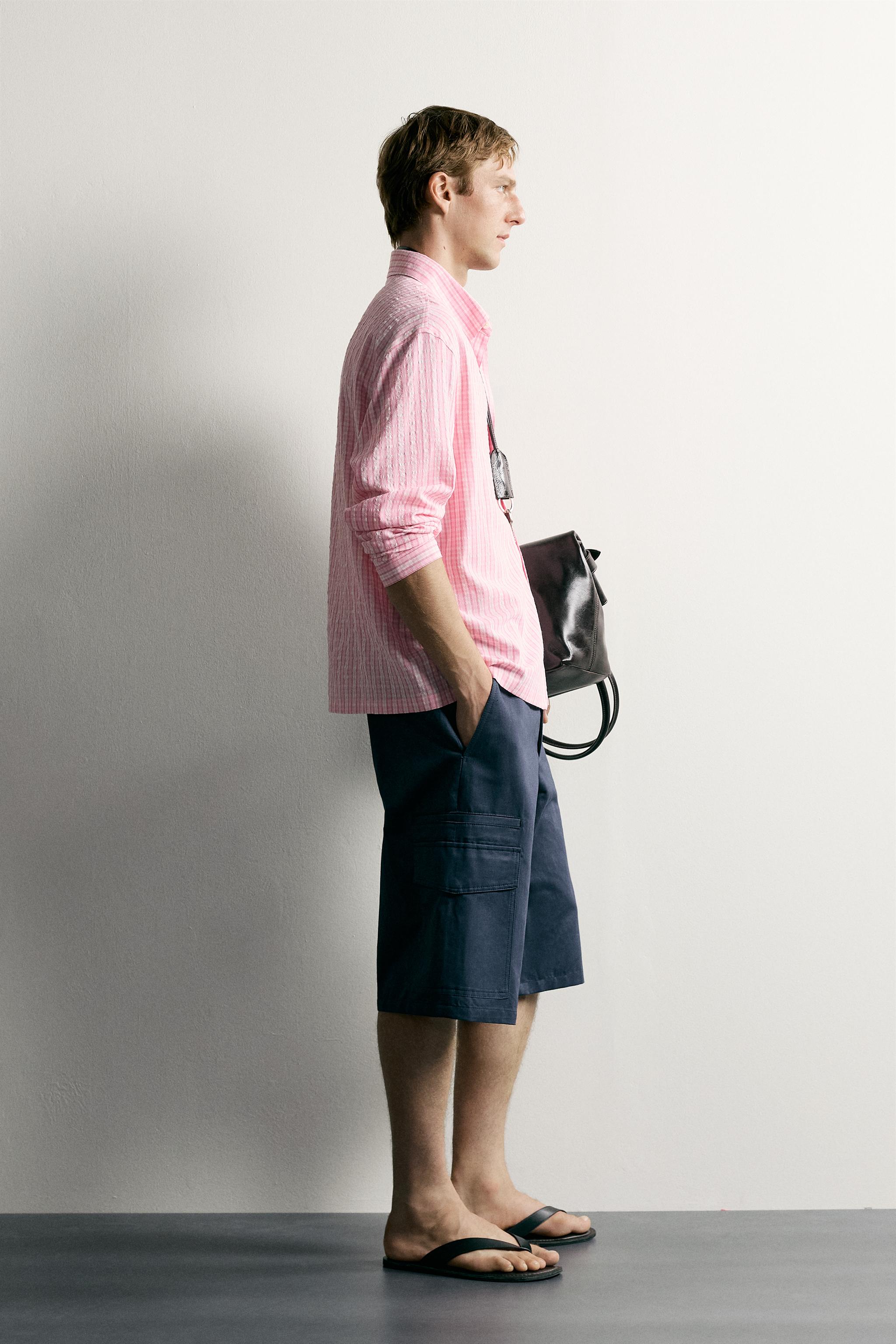 Zara RELAXED FIT DOKULU KARELİ GÖMLEK görsel 4