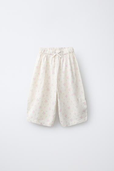 FLORAL LINEN BLEND SAROUEL TROUSERS - Ecru by Zara - Image 0