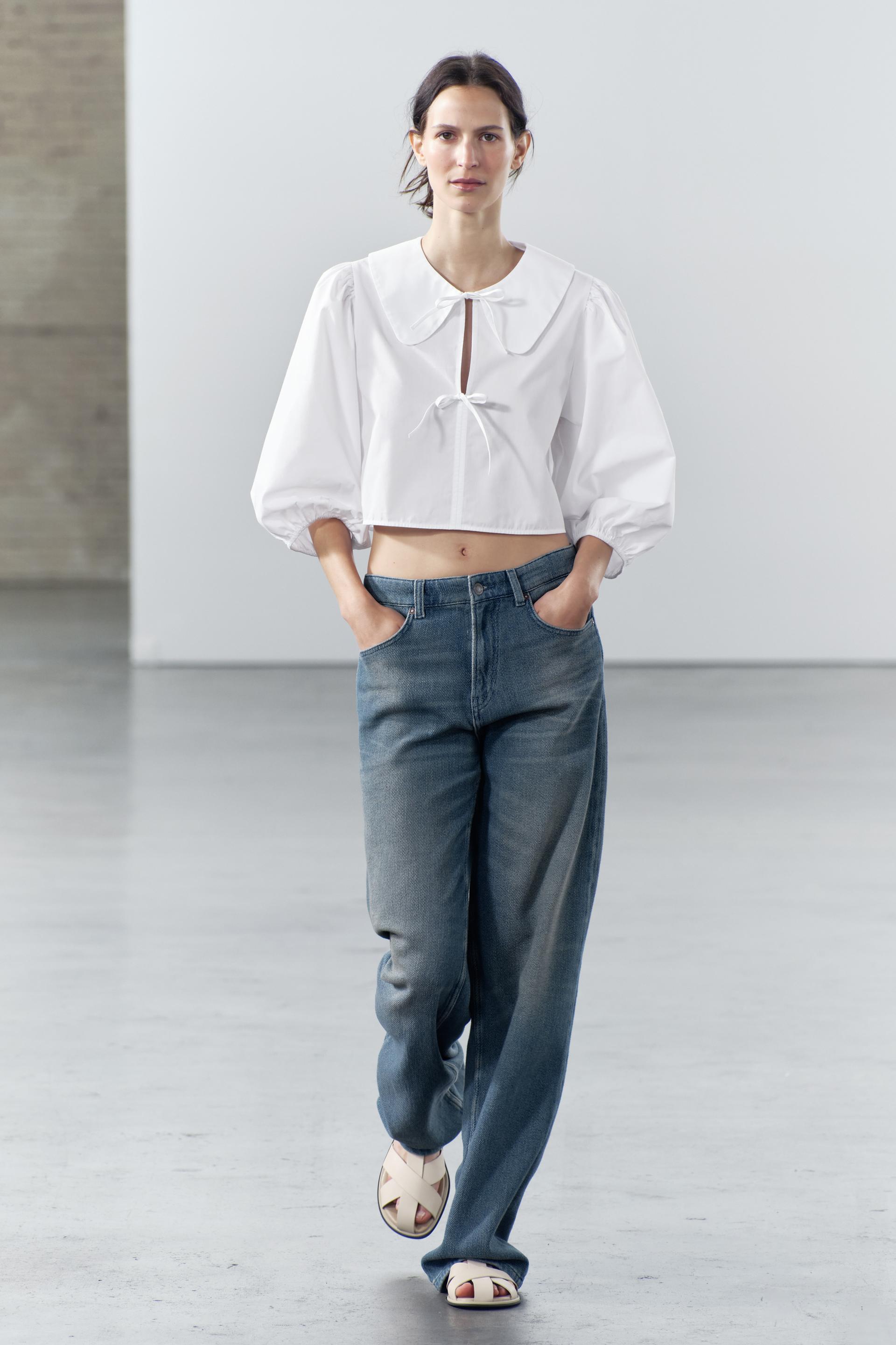 ZW COLLECTION CROPPED POPLIN BLOUSE White ZARA Singapore
