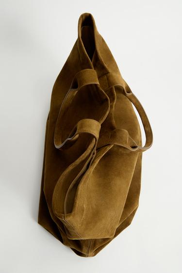 LEATHER SHOPPER BAG - Brown by Zara