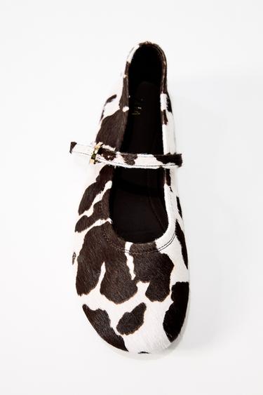 PRINTED LEATHER BALLET FLATS - Multicoloured by Zara