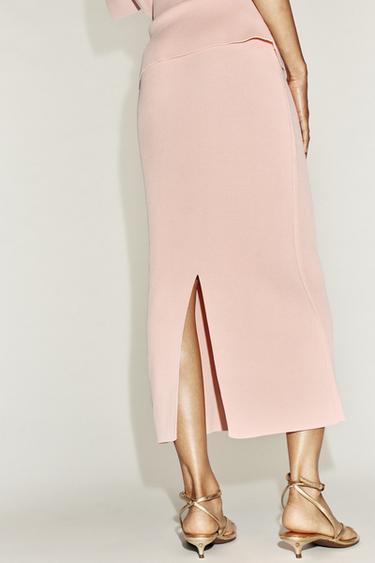 Zara KNIT MIDI SKIRT - Pastel pink