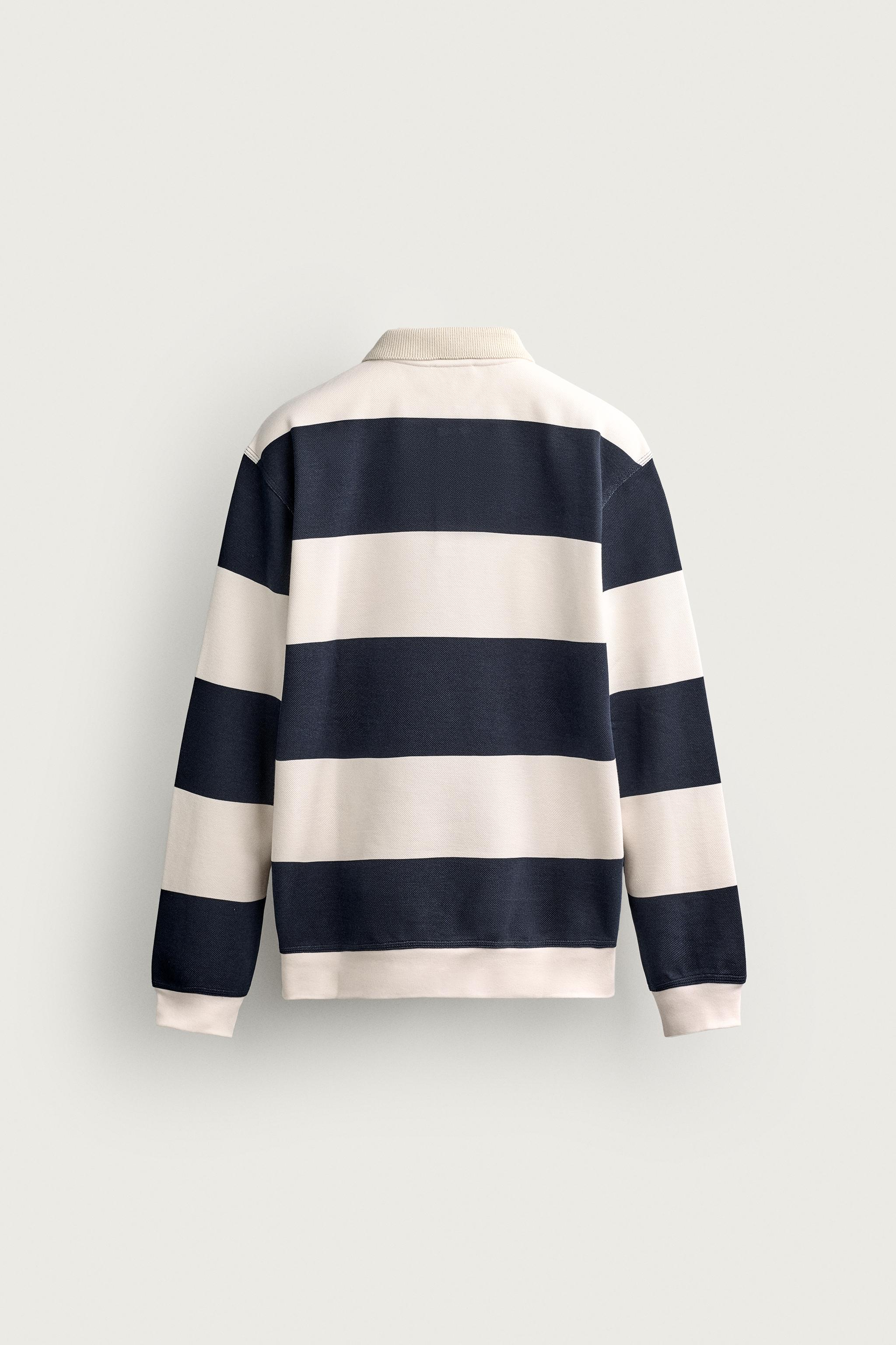 RELAXED FIT STRIPED PIQUÉ POLO SHIRT — White / Navy