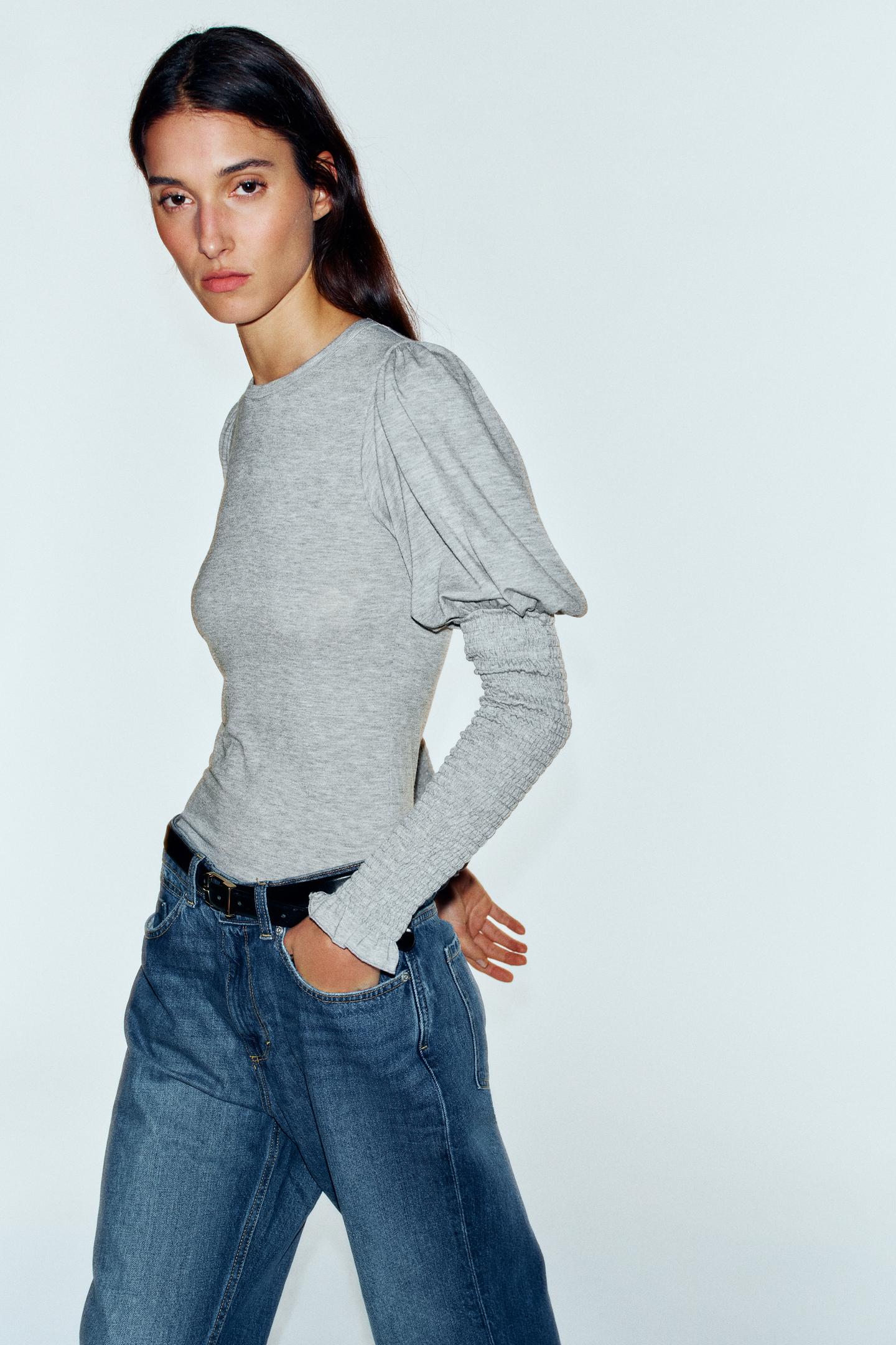 Женская футболка Zara Stretch Long Sleeve, цвет: Серый меланжевый — фото 3