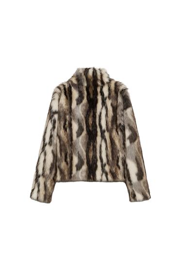 ZW COLLECTION FAUX FUR COAT - Grey / Beige by Zara
