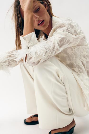 CHEMISE BRODÉE PLUMES - Écru de Zara - Image 5