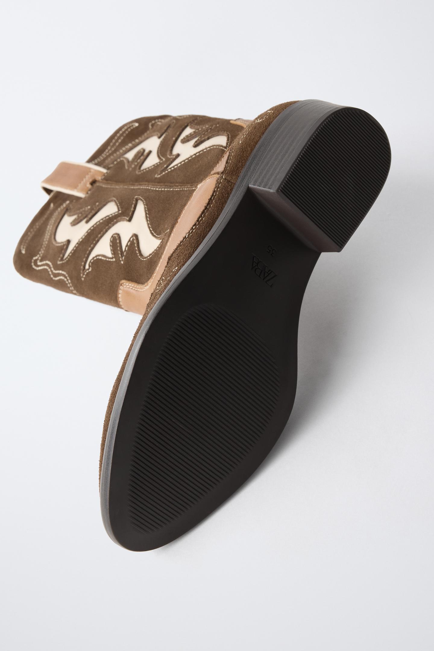 Детские ботинки Zara Contrast Leather Cowboy, цвет: Коричневый — фото 7